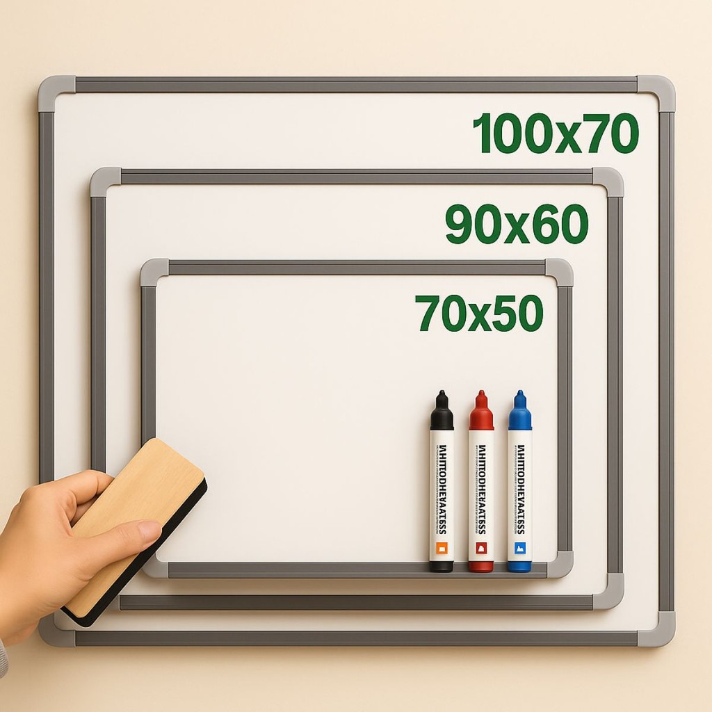 Lousa Quadro Escolar Branco + Apagador e 3 Macadores Moldura MDF Aluminizado