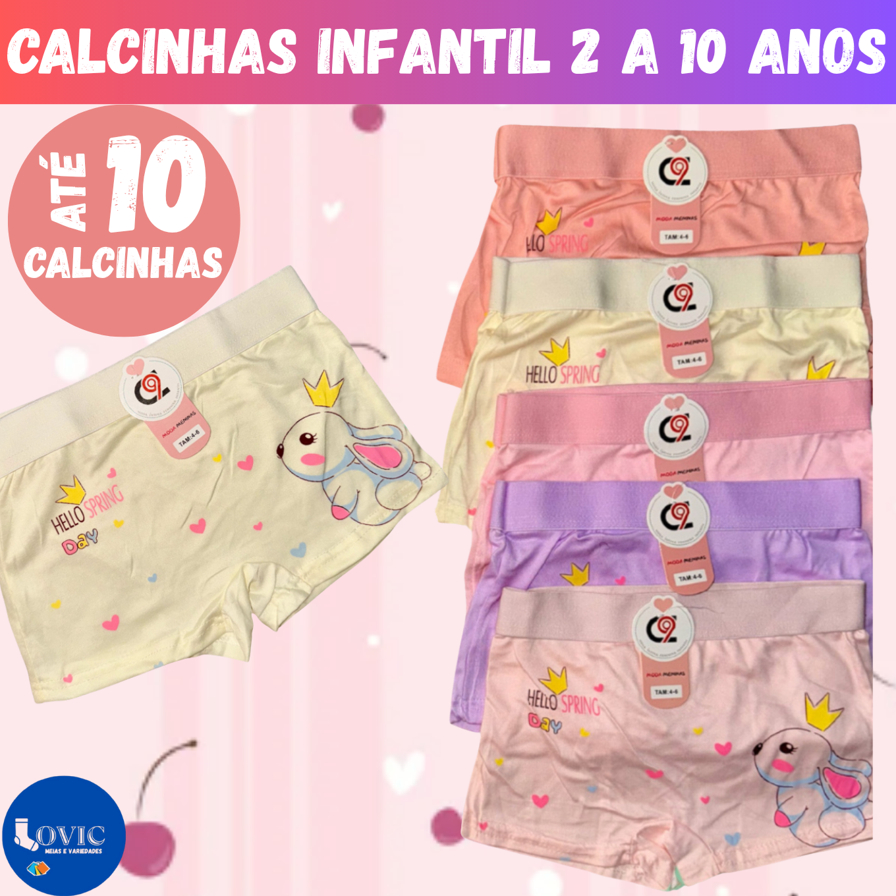 Kit Até 10 Calcinhas Boxer Infantil Conforto Diário Cores Sortidas Tecido Macio
