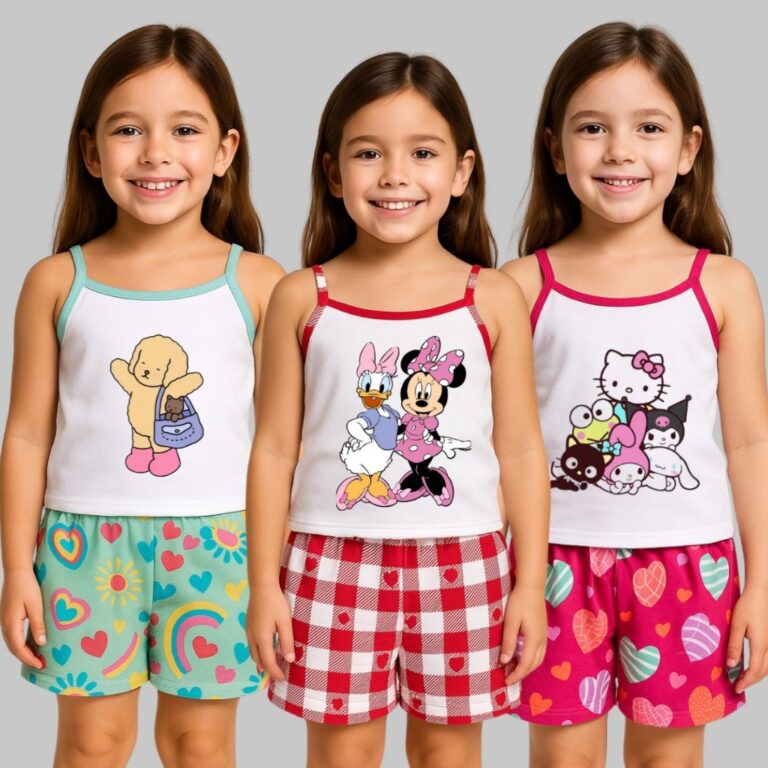 Kit 3 Pijamas Menina  Baby Doll Criança Estampado