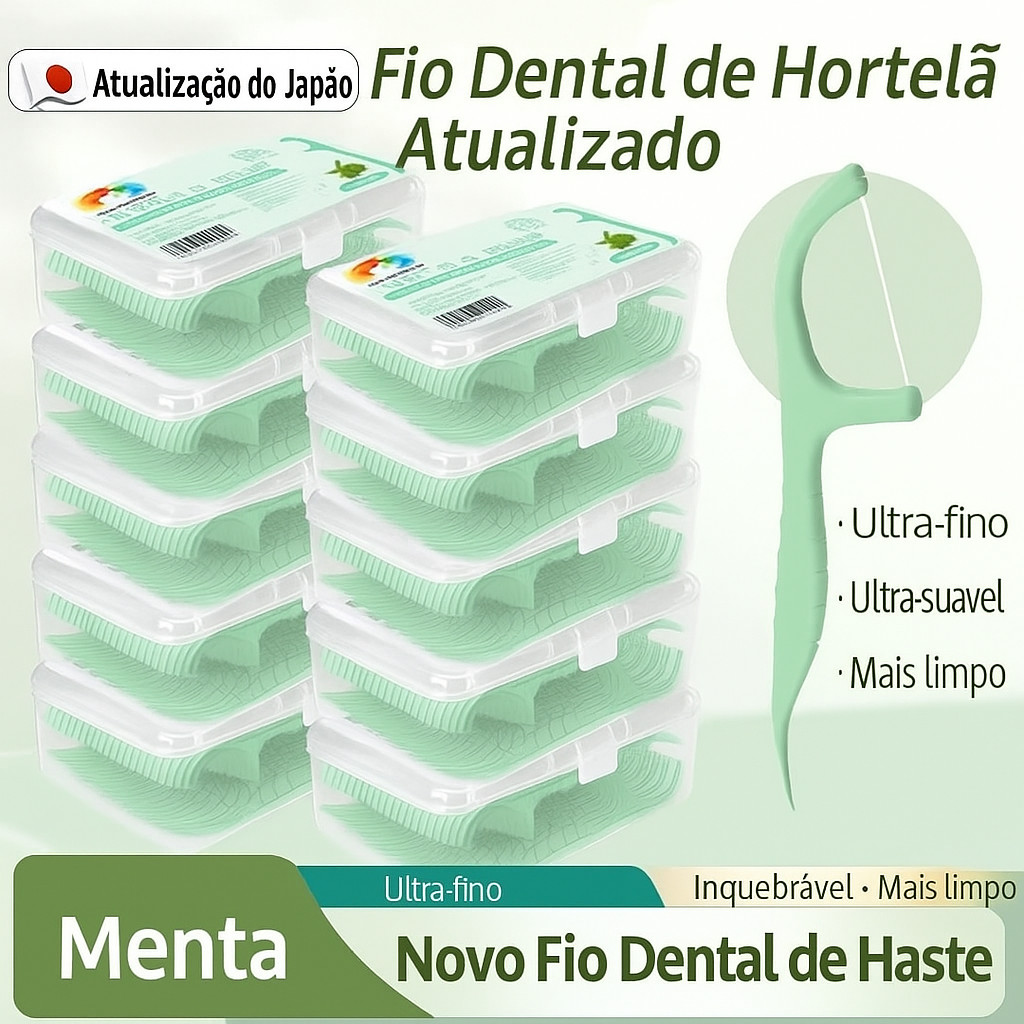 Fio Dental Superfino com Haste Plástica Sabor Hortelã | Limpeza Profunda e Refrescante