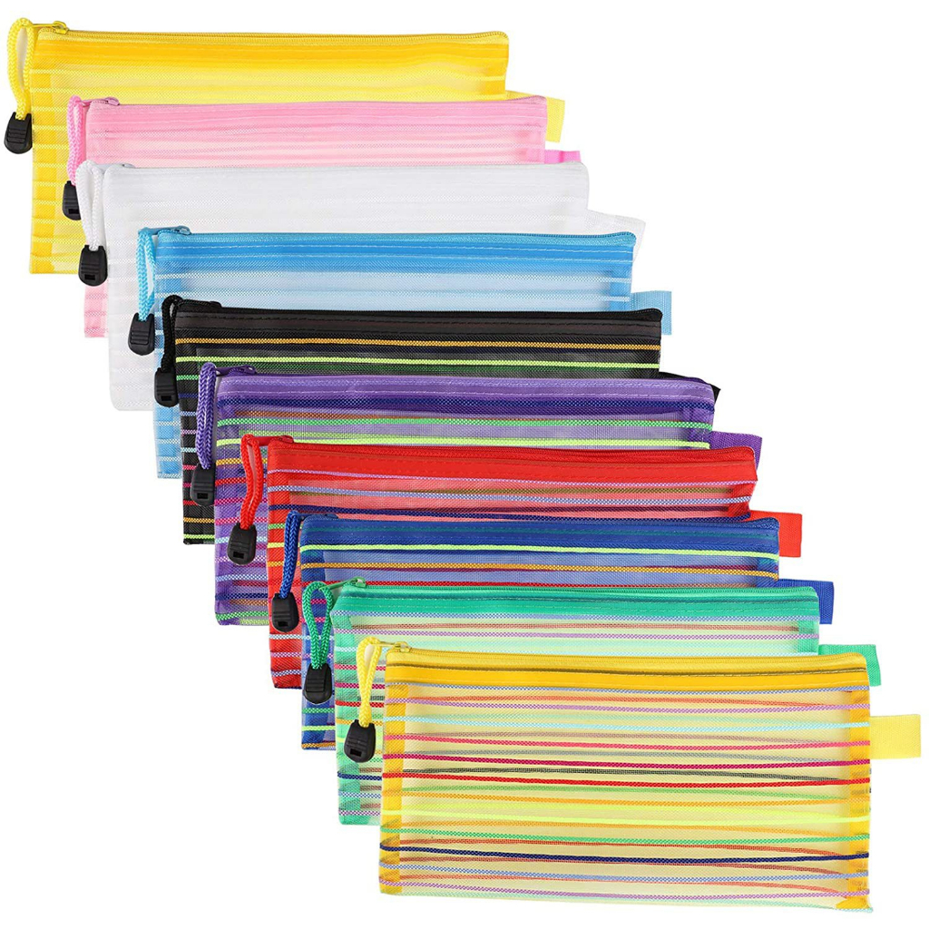 KIT 2/5/10 Estojo Multiuso Bolsinha Nylon Colorido Necessaire Papelaria Equipamento Escolar e de Esc