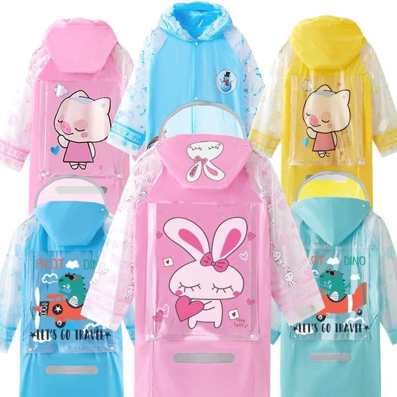 Capa de chuva infantil menino menina com capuz e bolsos PVC
