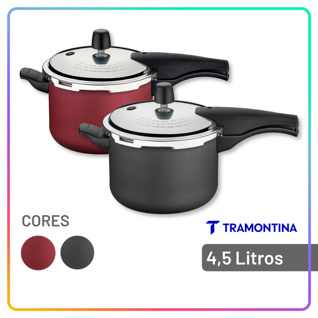 Panela de Pressão Tramontina Vancouver Alumínio Antiaderente 4,5 Litros Preta ou Vermelha