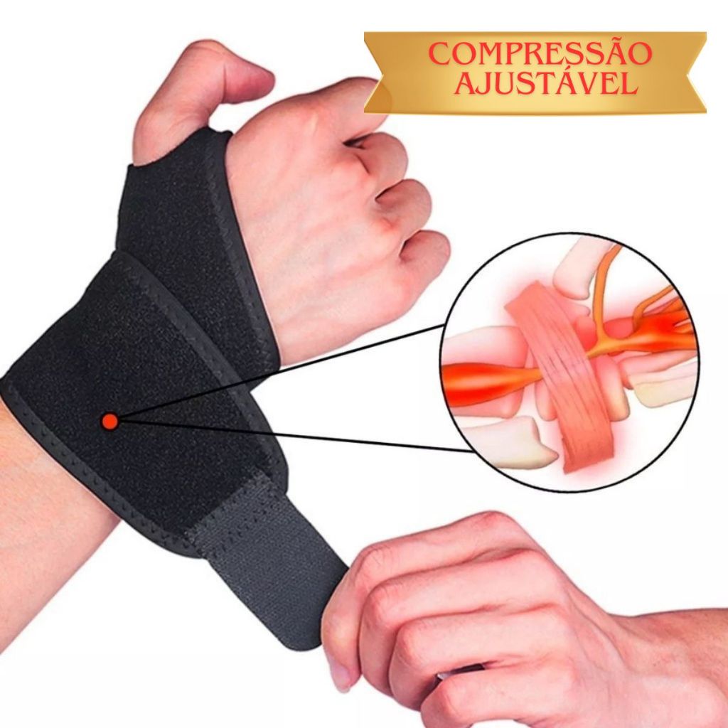 Munhequeira Ajustável Compressão Ergonômica Bilateral Conforto Para Pulso