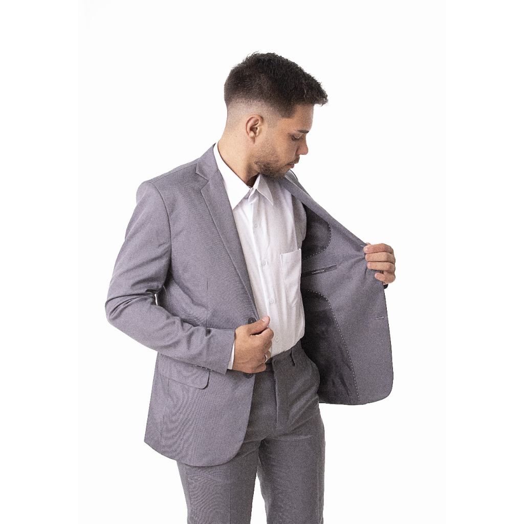 Terno Social Slim Masculino Cinza Medio Corte Italiano Alto Conforto e Qualidade