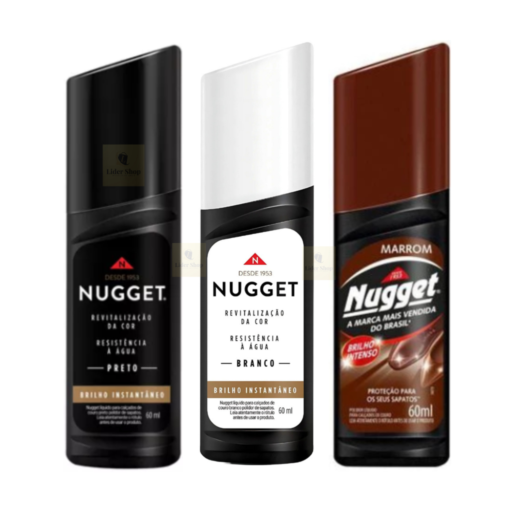 Polidor De Sapato Nugget Líquido Branco, Preto, Incolor, Marrom Frasco 60ml – Couro, Sapatos, Bolsa