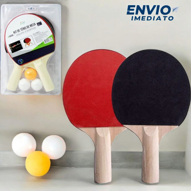 Kit Raquete de Ping Pong com 2 Unidades + 3 Bolinh