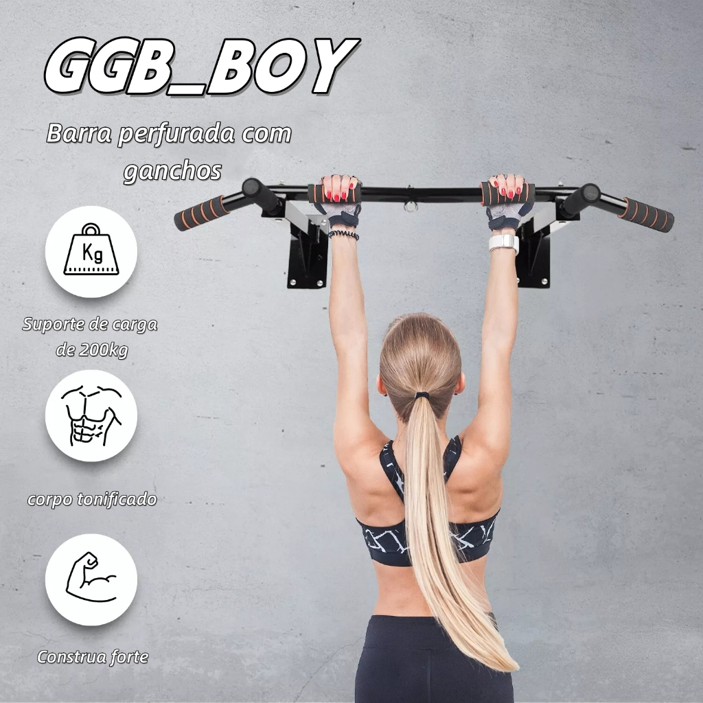 200kg Barra Multifuncional para Casa | Pull-up/Dips/Abdominal | 95cm Ajustável + 4 Pegadas | Kit Com