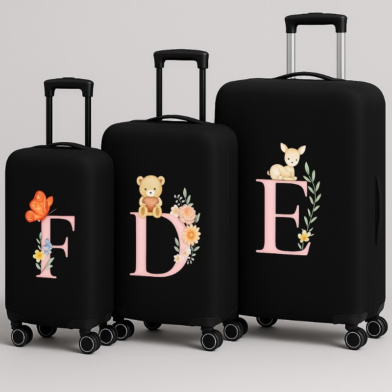 Capa Tecido Protetora De Mala Personalizada Viagem Inicial Nome Preto Premium Resistente
