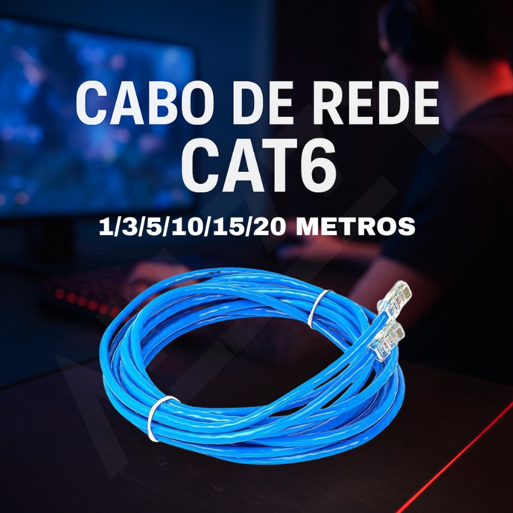 Cabo De Rede CAT6 RJ45 Internet Games Wifi Smart TV Roteador Câmeras 1 3 5 10 15 20 Metros
