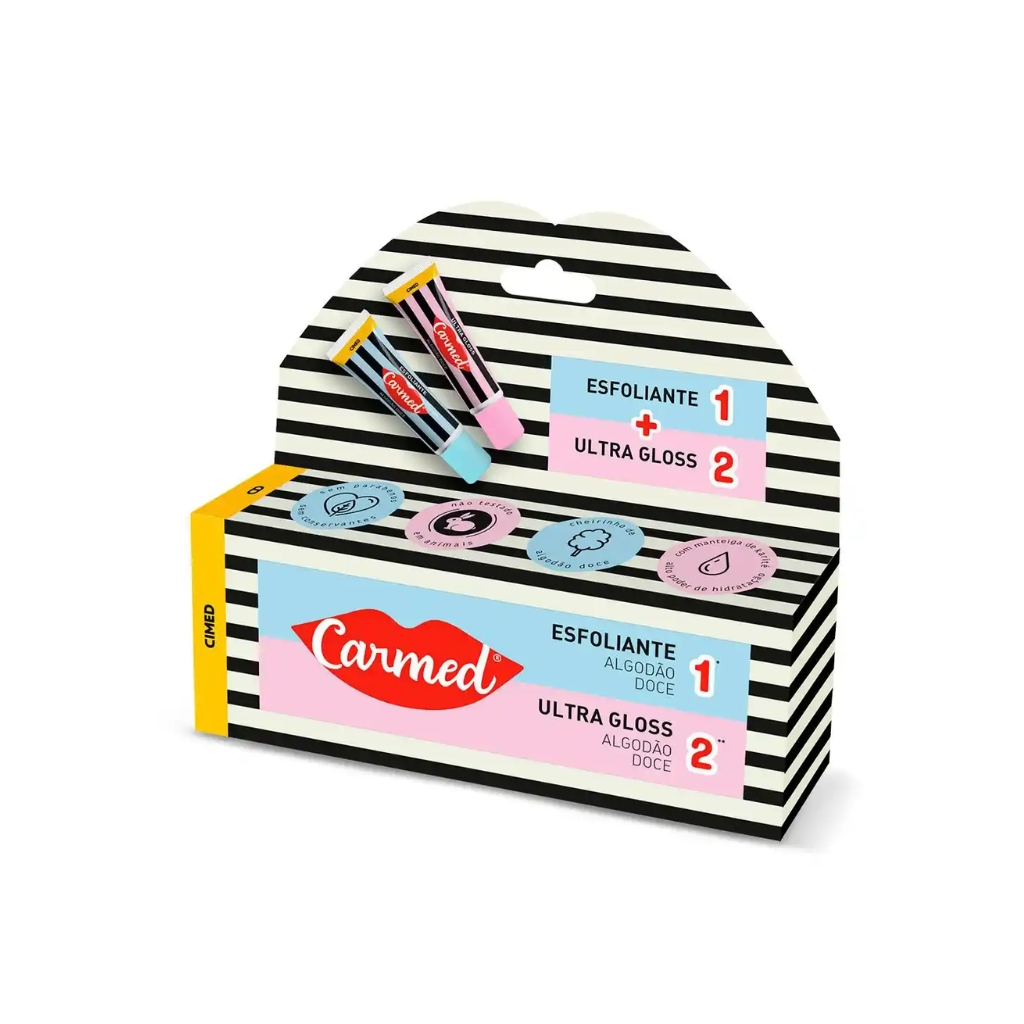 Kit Carmed SOS Lábios Algodão Doce Esfoliante Labial + Gloss Labial Ultra Gloss