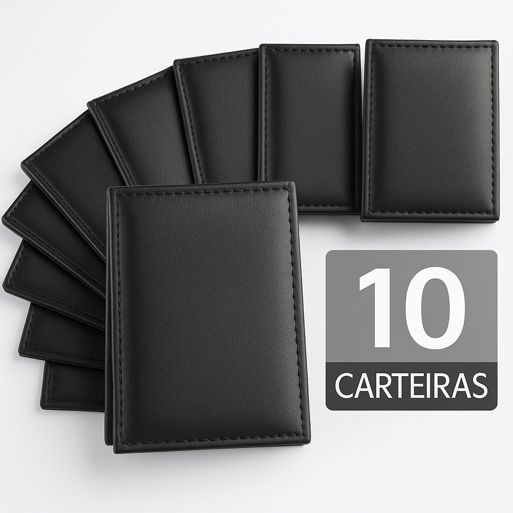 KIT 10 Carteira Slim Masculina Couro – Porta Cartão  – 5 – 10 – 20 Unidades