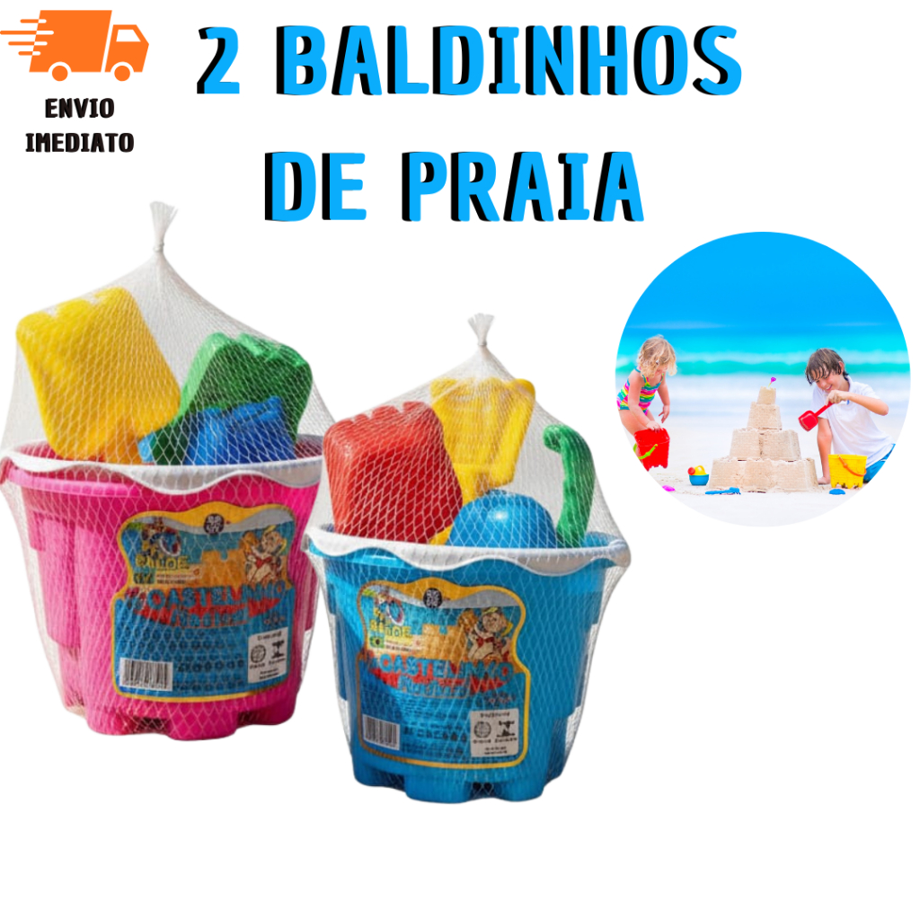 Kit 2 Baldinhos De Praia Infantil Com Pazinha e Forminhas Diversão Garantida Na Areia