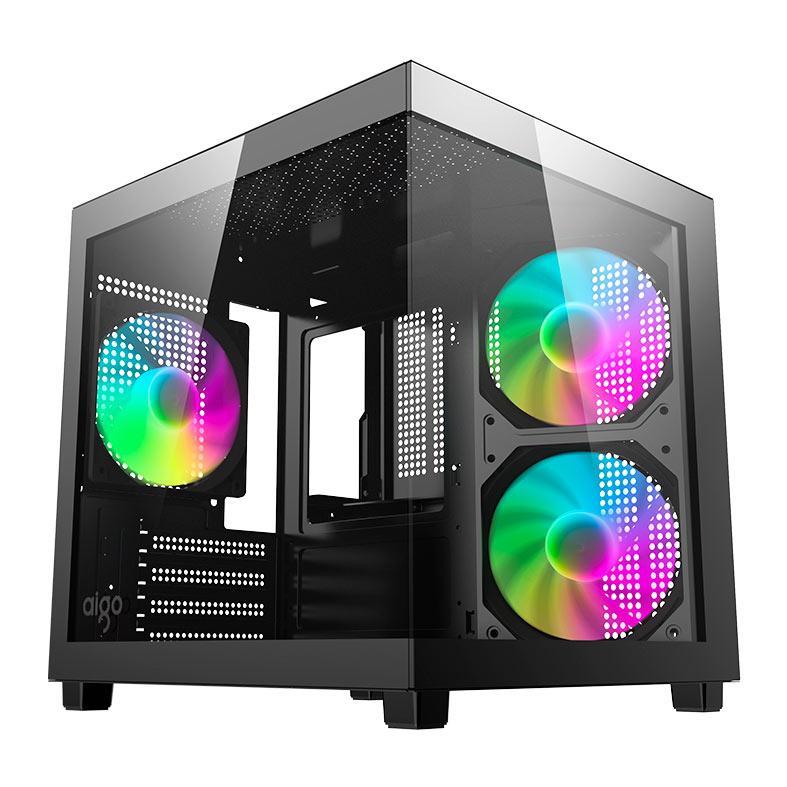 Gabinete Gamer Aquário Aigo Luna A275 Rainbow Mini-Tower Lateral/Vidro C/3 Fans Preto AC-A275-B-BR1