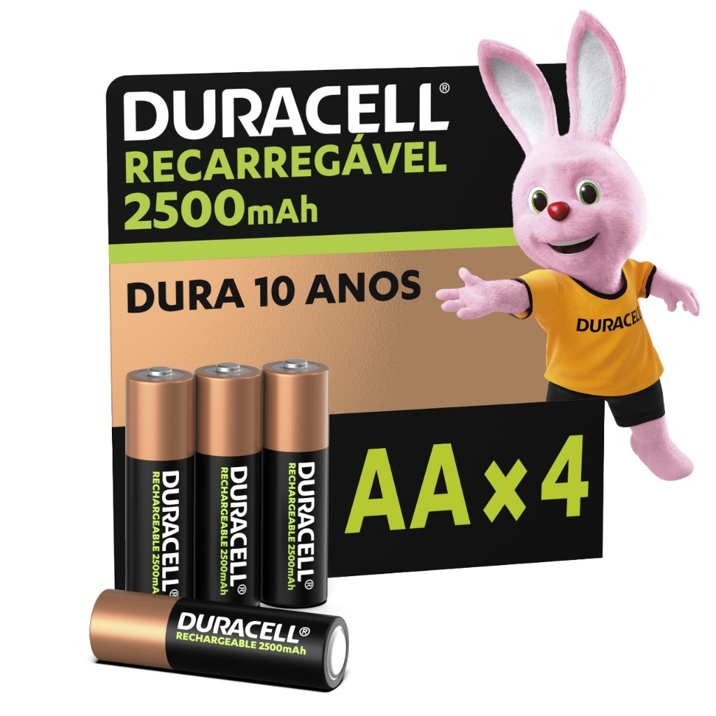 Pilha Recarregável AA Pequena Duracell Com 4 Unidades
