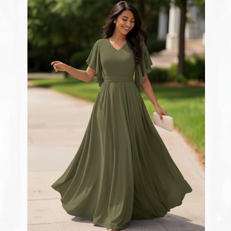 Vestido Longo Feminino Elegante com Manga Flare, S