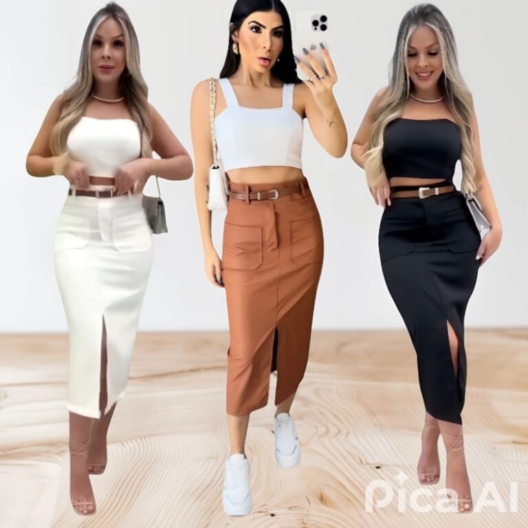 Saia Midi Alfaiataria Bolso Front.al Moda Evangél