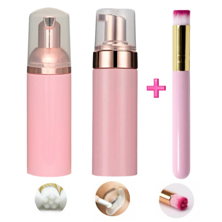 Kit Pump Espumador 60ml Rosa + Pincel de Limpeza A