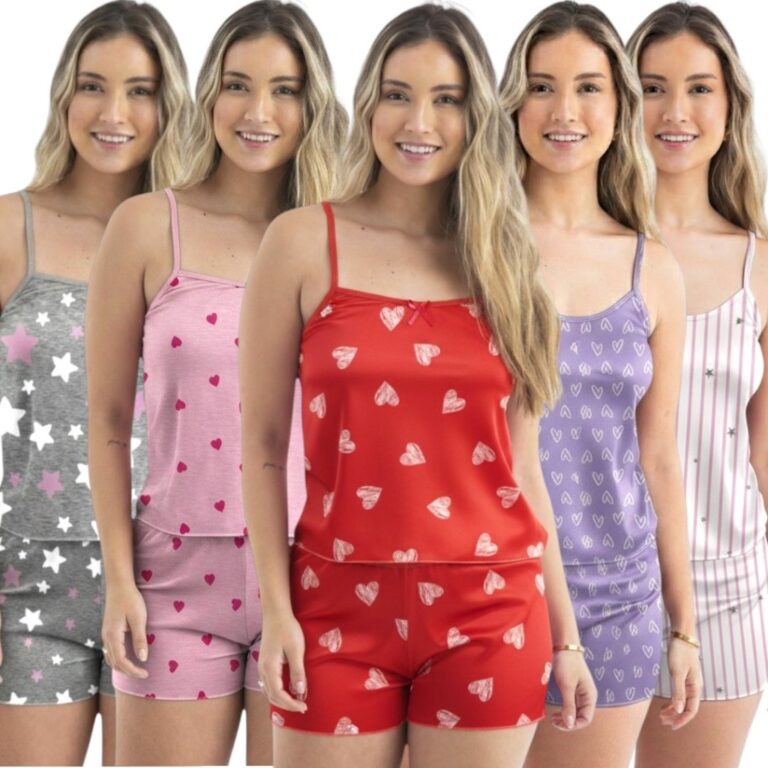 Kit Conjuntos Pijama Baby Doll Short Doll Estampad