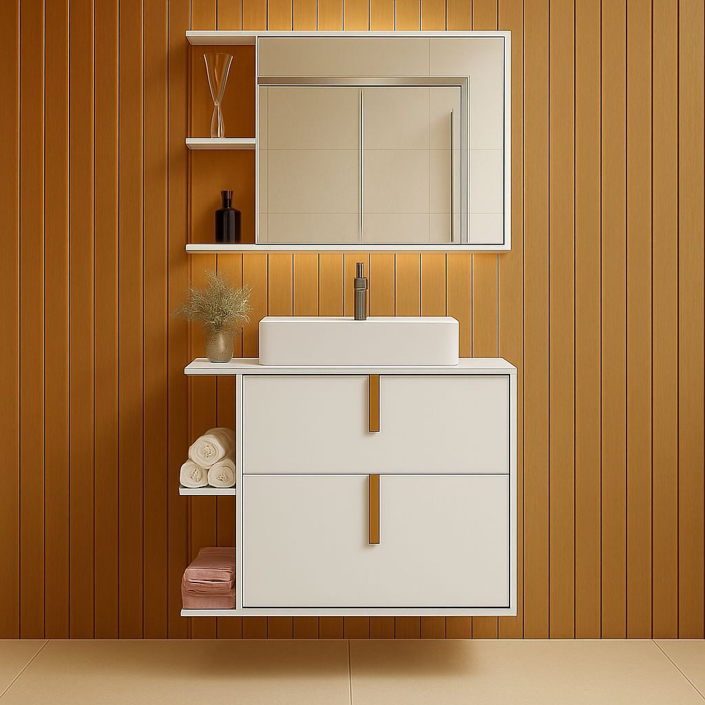 Kit Armário Organizador Gabinete P/ Banheiro Com Espelheira E Cuba Star Portas Dalla Outlet Plus