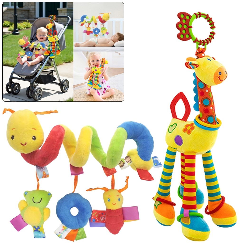 Kit Móbile Girafa Grande Colorida com Mordedor, Chocalho, Naninha Espiral e Brinquedo de Pássaro – P