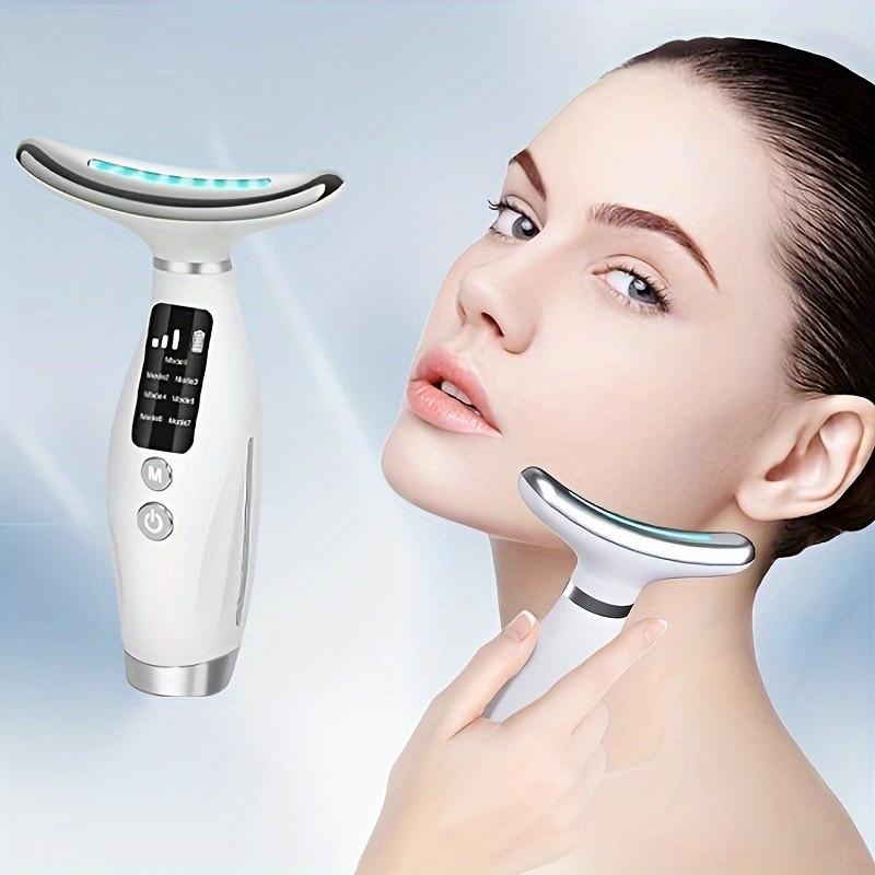 Massageador Recarregável de 7 Modos para Rosto e Pescoço – Alimentado por USB, Design Ergonômico