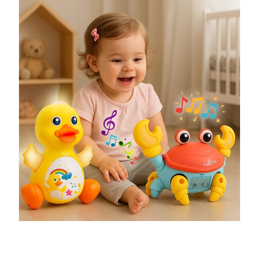 KIT Brinquedo Caranguejo Fujão Sons Luzes Pato Dançarino Musical Brinquedo Infantil Interativo