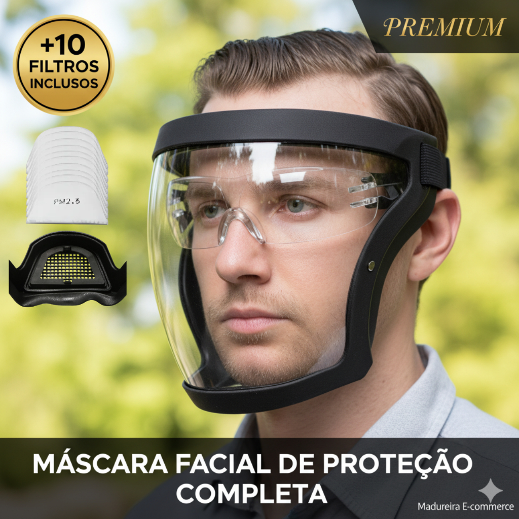 Máscara Facial Transparente Anti Poeira com 10 Filtros PM 2.5 Proteção Completa para Saúde Respirató