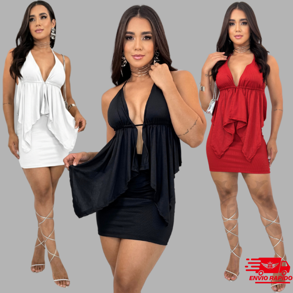 Conjunto Feminino Cropped Boho Chic + Saia Curta Ribana Canelada