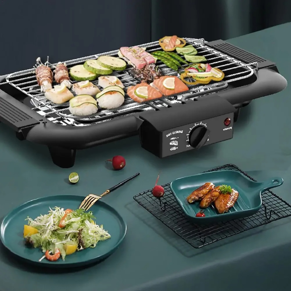 Churrasqueira Grill Elétrico Compacta Portátil Grelha De Inox Desmontável Cozinha Apartamento Sem Fu