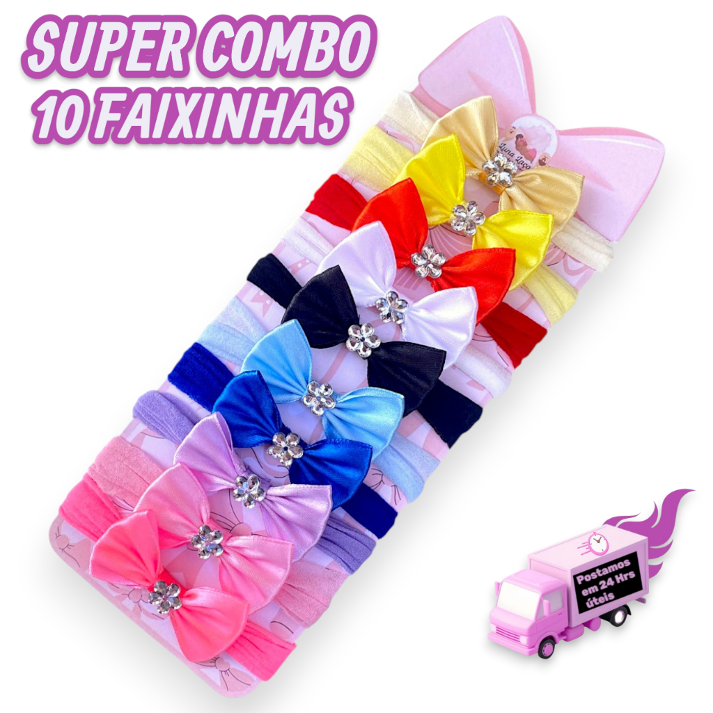 Kit 10 Mini lacos de bebe Lacinhos de Bebê lacos de cabelo infantil Faixinha Tiarinha Rn Menina | Ac