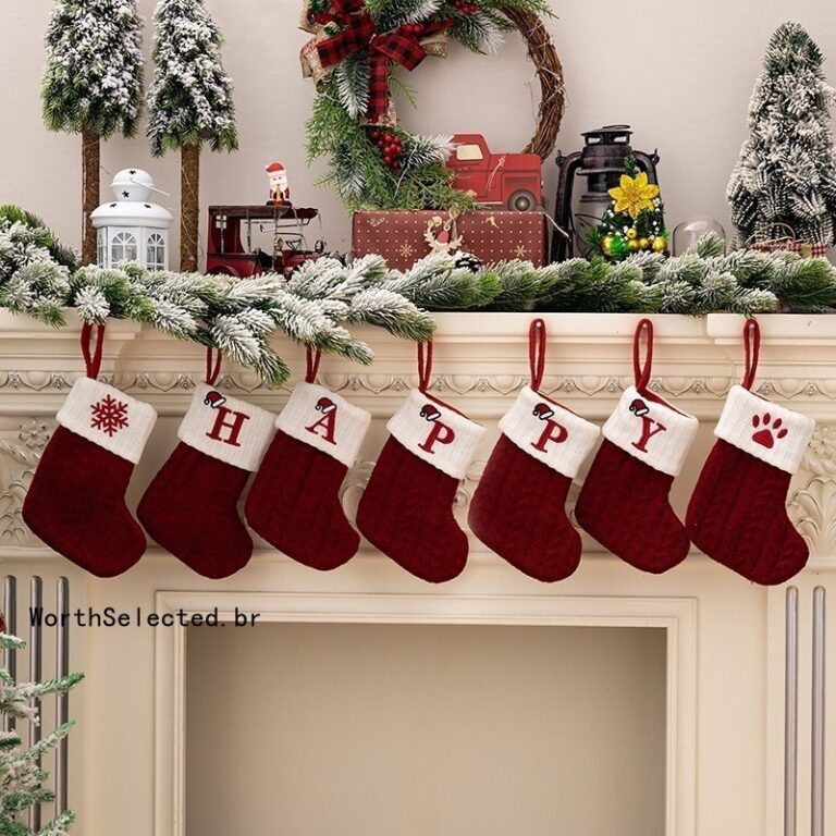 Meias De Natal Alfabeto De Tricotar Floco De Neve 