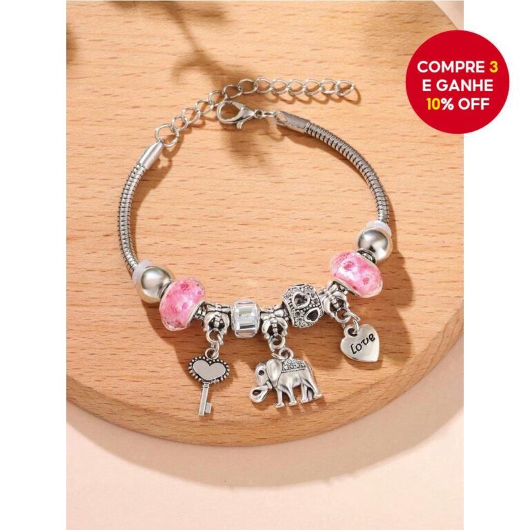 Pulseira Colorida De Elefante Com Chave De Coraç