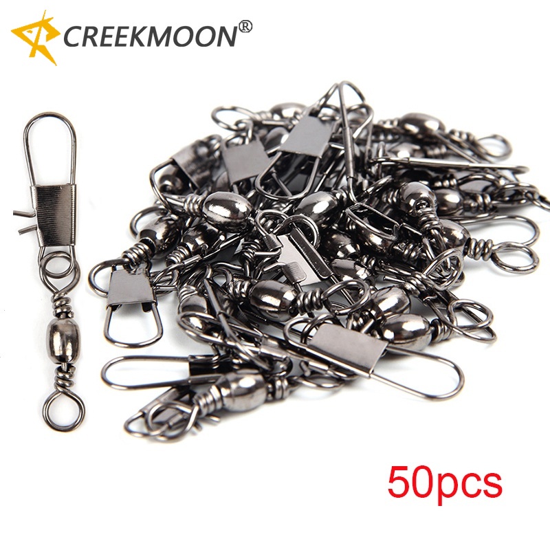 50 Pçs Conectores De Pesca De Aço Alto Carbono Pino Rolamento Giratório Snap Fastlock Clipes Anzol I