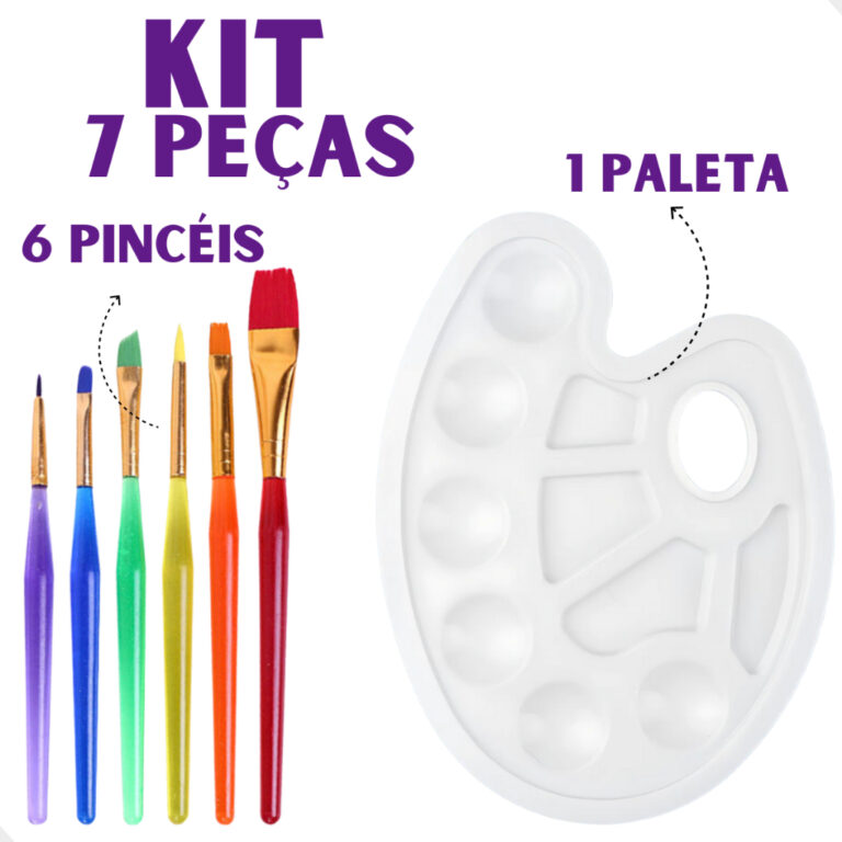 Kit 7 Peças Para Pintura Com Pincéis e Paleta Es