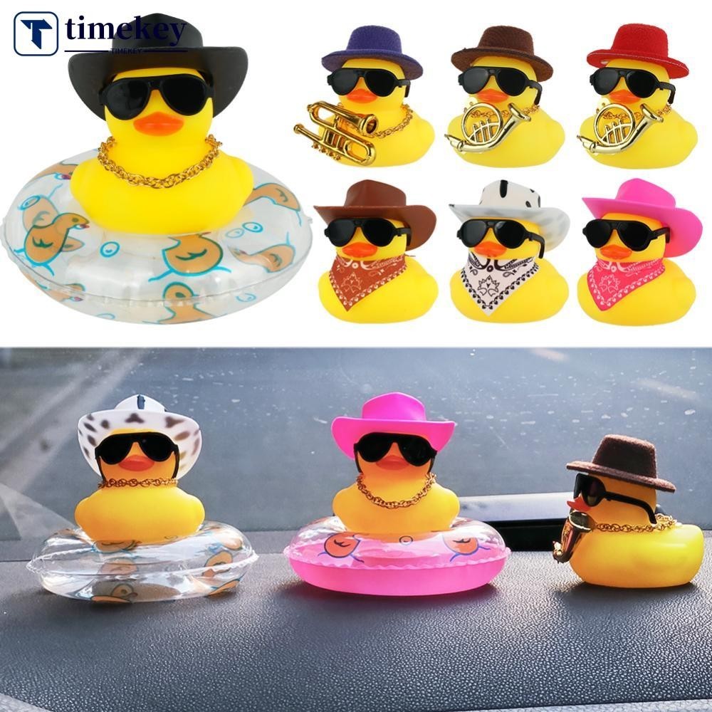 TIMEKEY Anel De Verão Ornamento De Pato De Borracha Amarela Decoração De Carro Chapéu De Cowboy Fofo