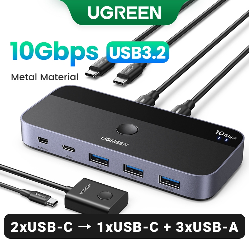 UGREEN 10Gbps USB C KVM Switch 3.2 Switcher Para Teclado PC Mouse Impressora EScanner 2PCs Compartil