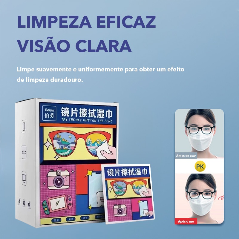 50/100Pcs Toalhetes Eficazes Para Limpeza De Óculos – Limpa Óculos Lente Câmera Tela Celular