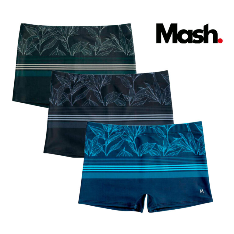 Sunga Boxer Estampada Folhagem e Listra Mash Origi
