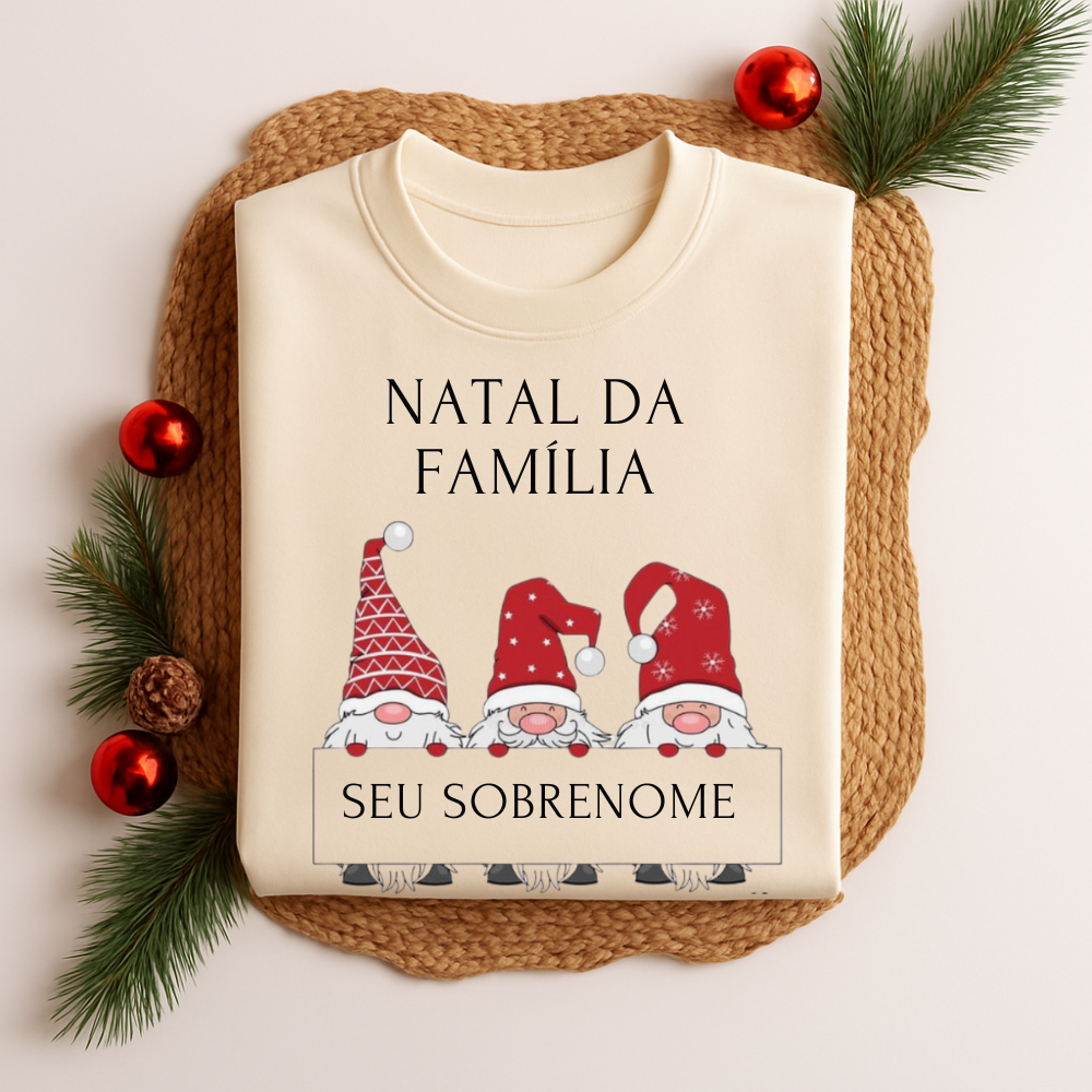 Camiseta 100% Algodão Natal Da Família Personalizado Sobrenome Natalina Festas Fim de Ano Fofa