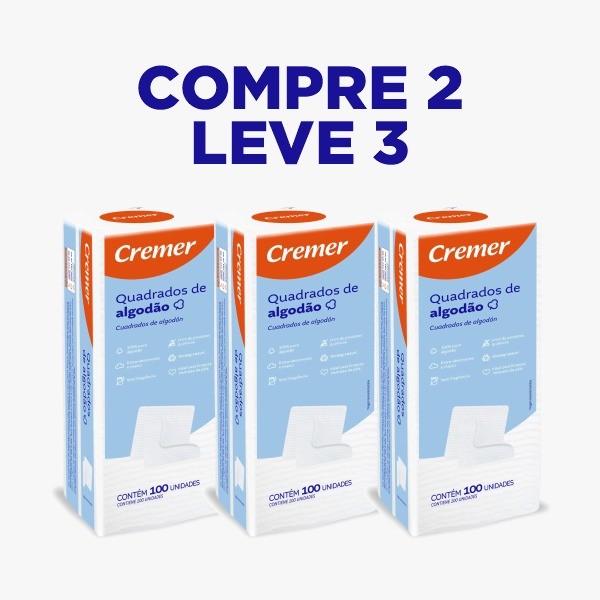 Algodão Quadrado Sem Perfume Cremer 100 UN LEVE 3