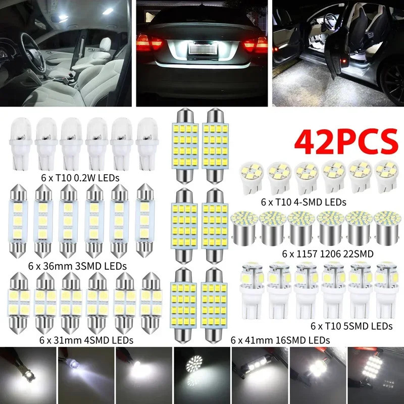14/28/42PCS T10 31mm 36mm 39mm 12V Kit de Lâmpada LED para Interior de Carro, Luz de Mapa, Porta, Pl