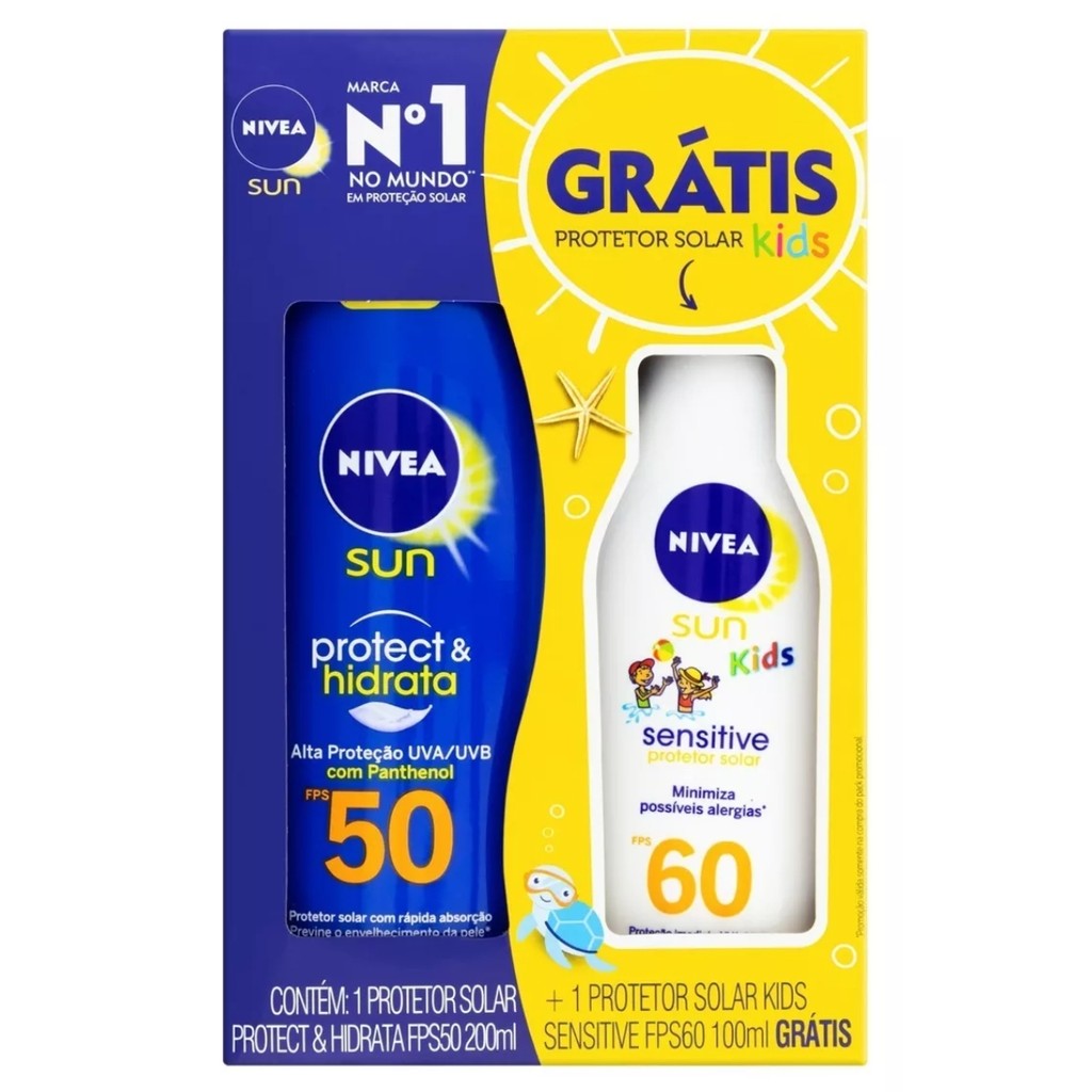 Kit Protetor Solar Adulto 50 FPS 200 ml + Protetor Solar Infantil 60 FPS 100 ml – Nivea