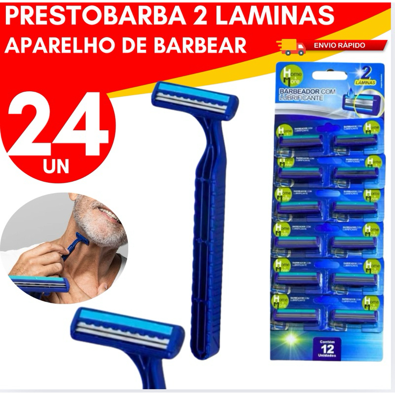 Kit 24 Prestobarba Aparelho de Barbear Longa Duração 2 Laminas Com Fita Lubrificante  Lamina Afiada