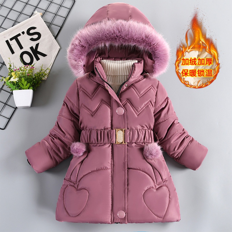 Inverno Meninas Casaco Acolchoado Crianças Mais Veludo Grosso Jaquetas Quentes Com Capuz Zíper Gola