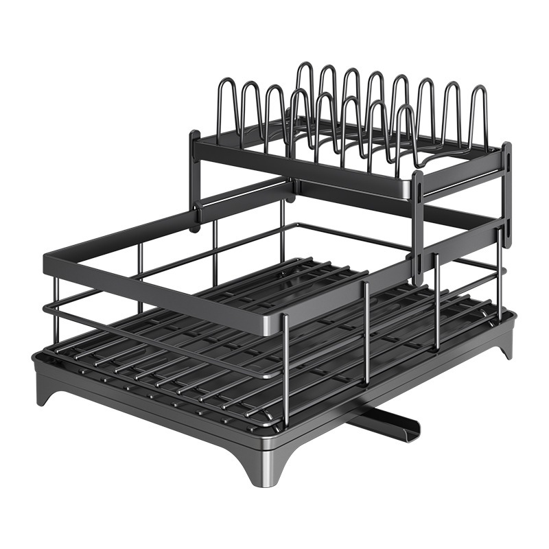 Escorredor de Louça Rack De Cozinha 2 Andares Preto haosin
