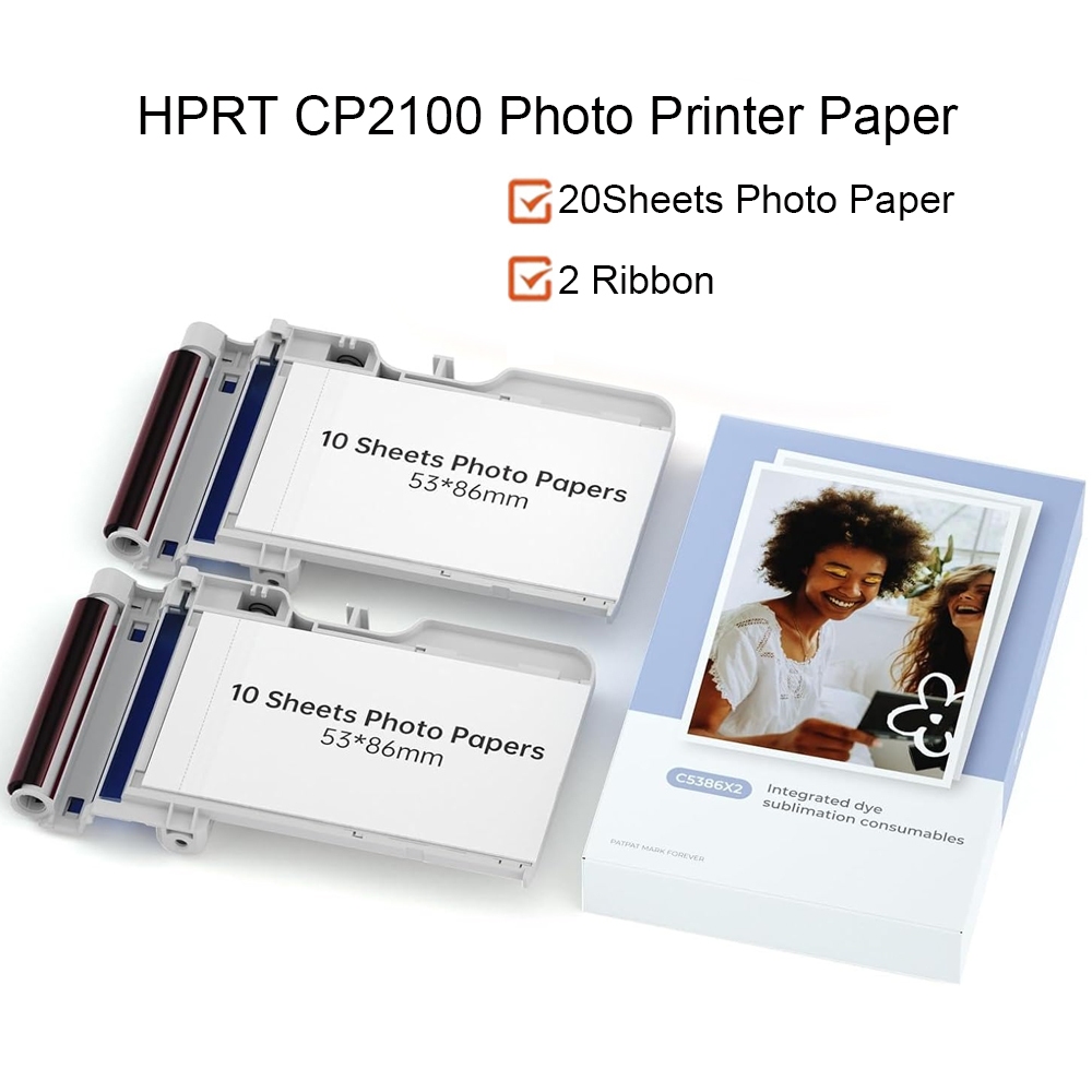 Mini Impressora Fotográfica HPRT Original , 20 Folhas E 2 Fitas (2.1 x 3.4) (Câmera Não Incluída) ,