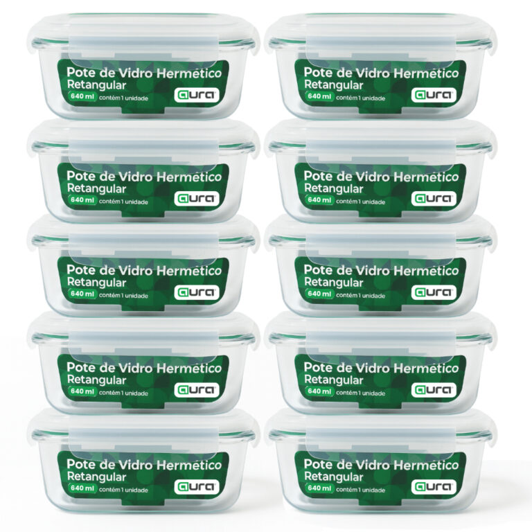 Conjunto 10 Potes 640ml Vidro Hermético Borossili
