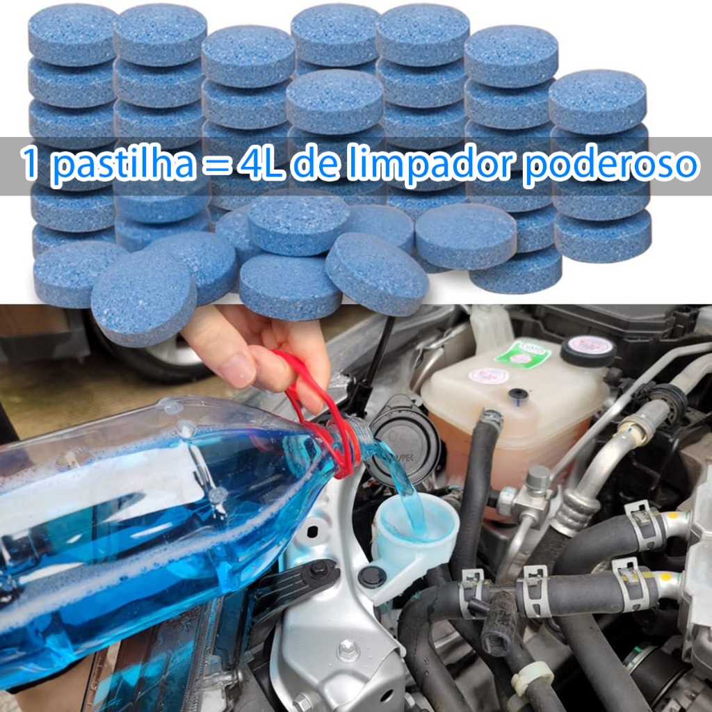 Pastilha Efervescente Limpa Para-brisa Automotivo Concentrado  Limpa Vidro, Remove Gordura e Insetos