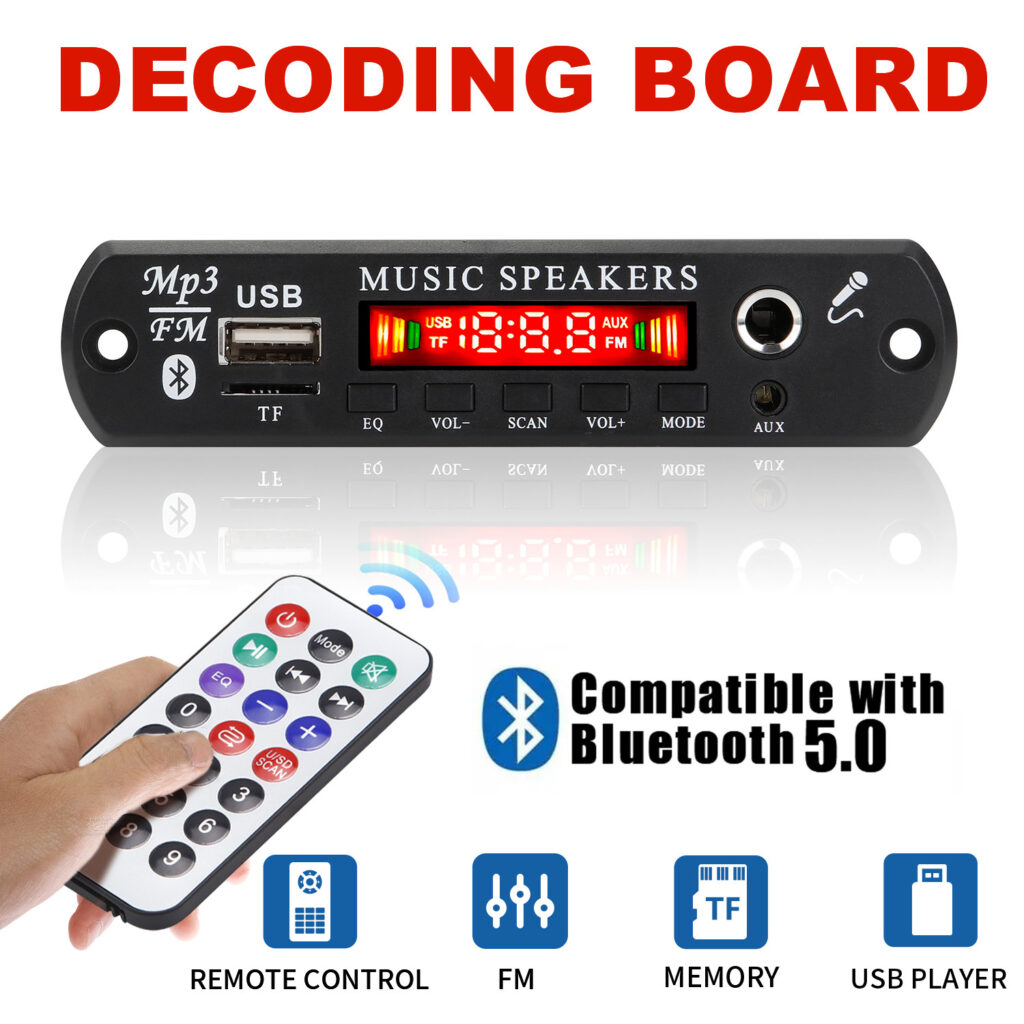 Placa Amplificadora Bluetooth 5.0 DC6V-12V Com Controle Remoto E Display , Módulo Receptor De Áudio